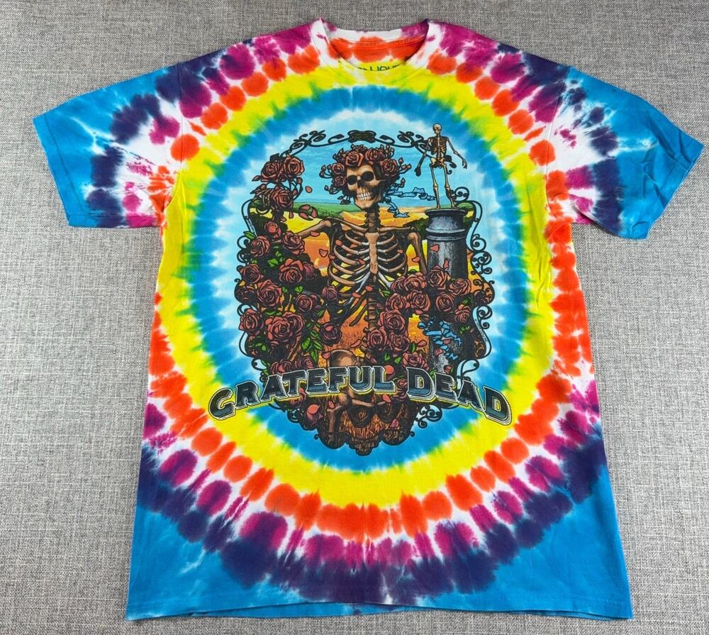 Liquid Blue Grateful Dead Tie Dye T Shirt Mens L Skeleton Roses Psychedelic